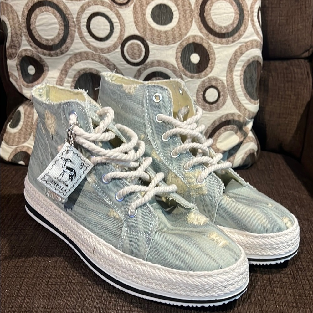 Stylish Denim High-Top Sneakers - Blue